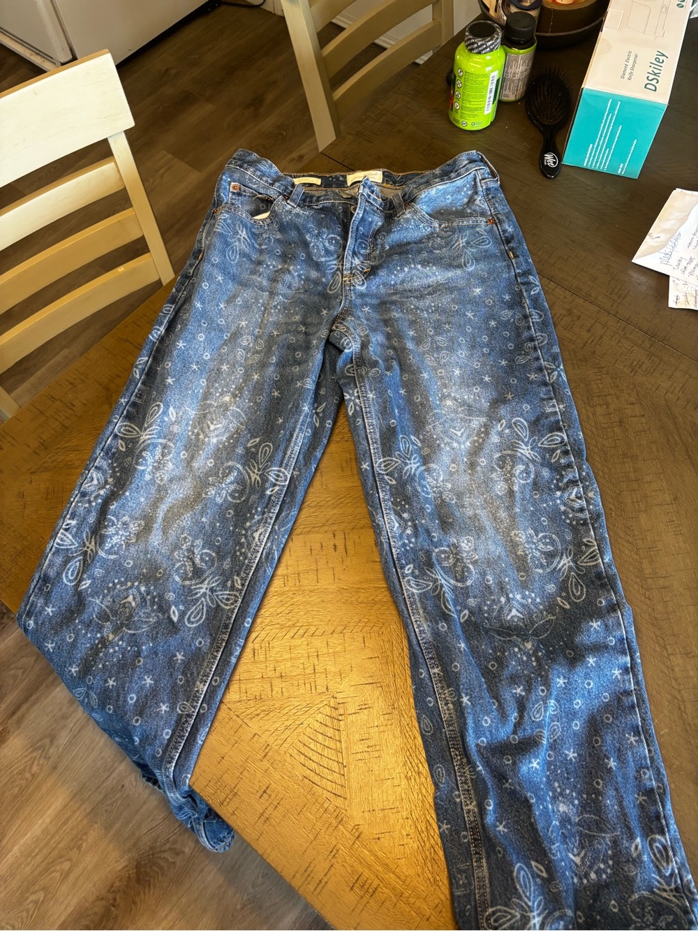 Blue paisley Print Wide Leg Jeans